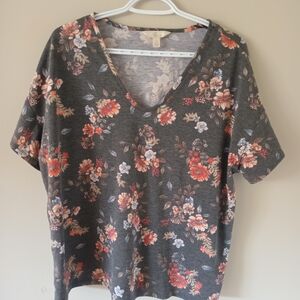 Jules & Leopold Charcoal Floral Short Sleeve Top